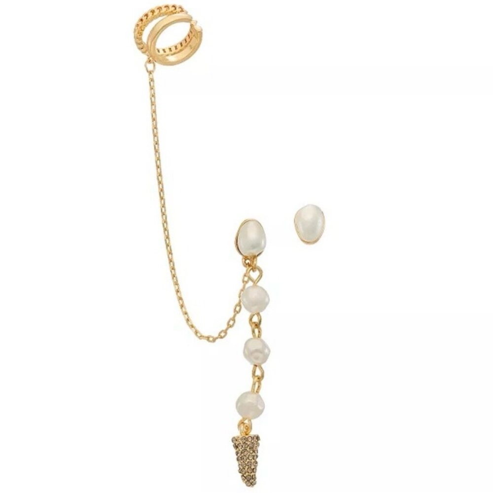 VERA WANG Rocker Chic Gold, Pearl & Clear Crystal Spike Mismatch Earrings - Picture 3 of 3